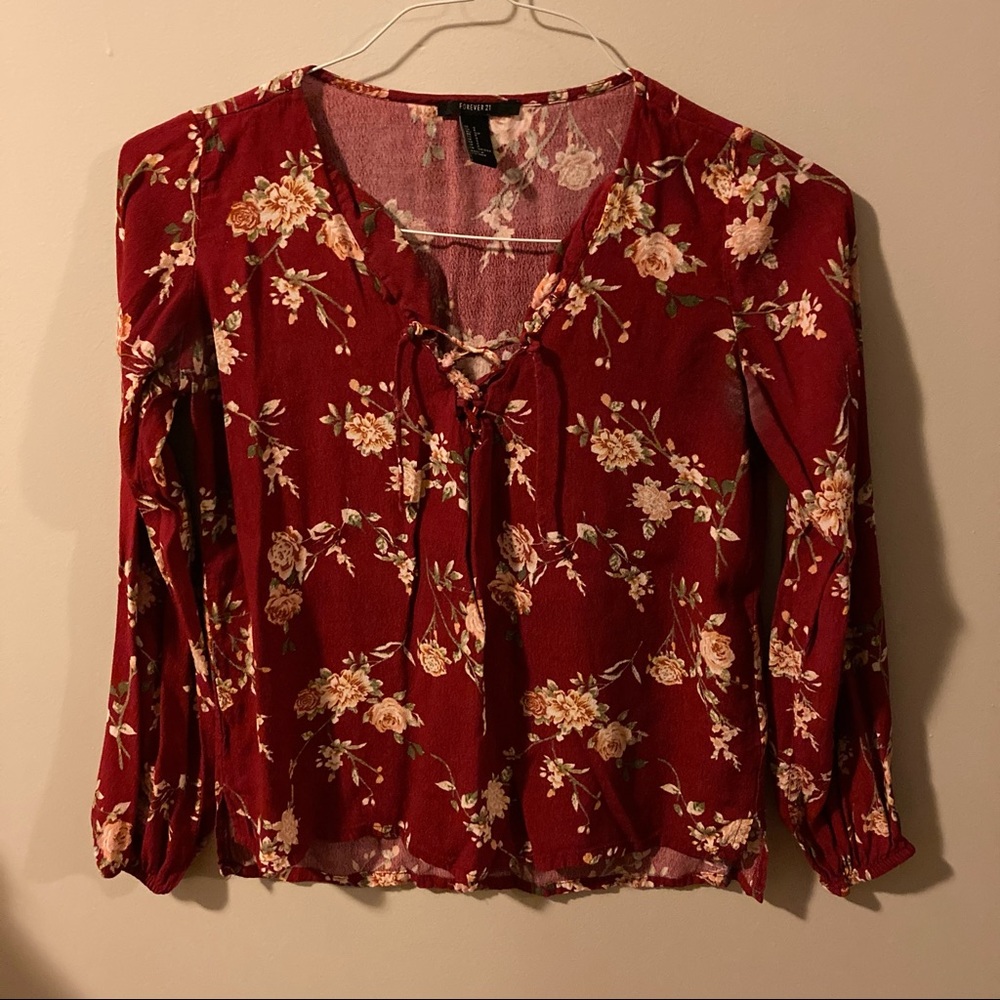 Forever 21 Floral Blouse w/ Frontal Criss Cross